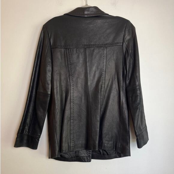 Vintage Jones New York Leather Blazer Jacket Size M Black Goth Y2K 90s Minimal - Picture 2 of 7
